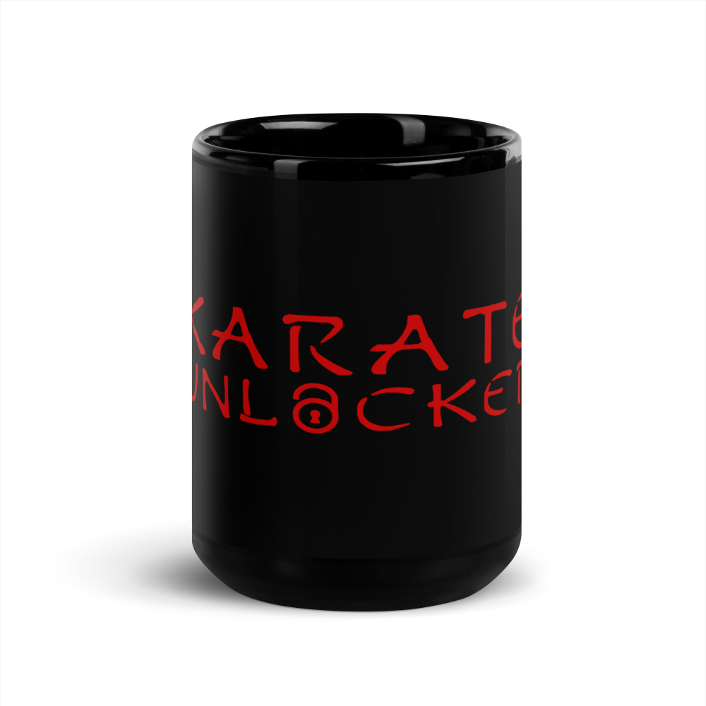 Karate Unlocked Black Mug with Red Print Front