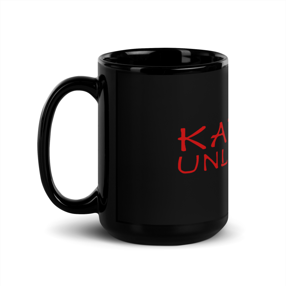 Karate Unlocked Black Mug with Red Print Left