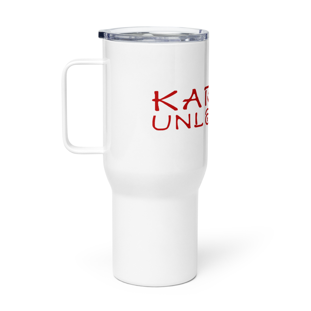 Karate Unlocked Travel Mug with Red Print Left right