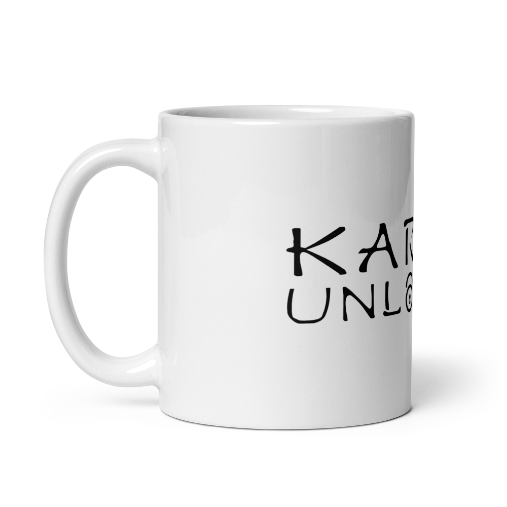 Karate Unlocked White Mug with White Print Left