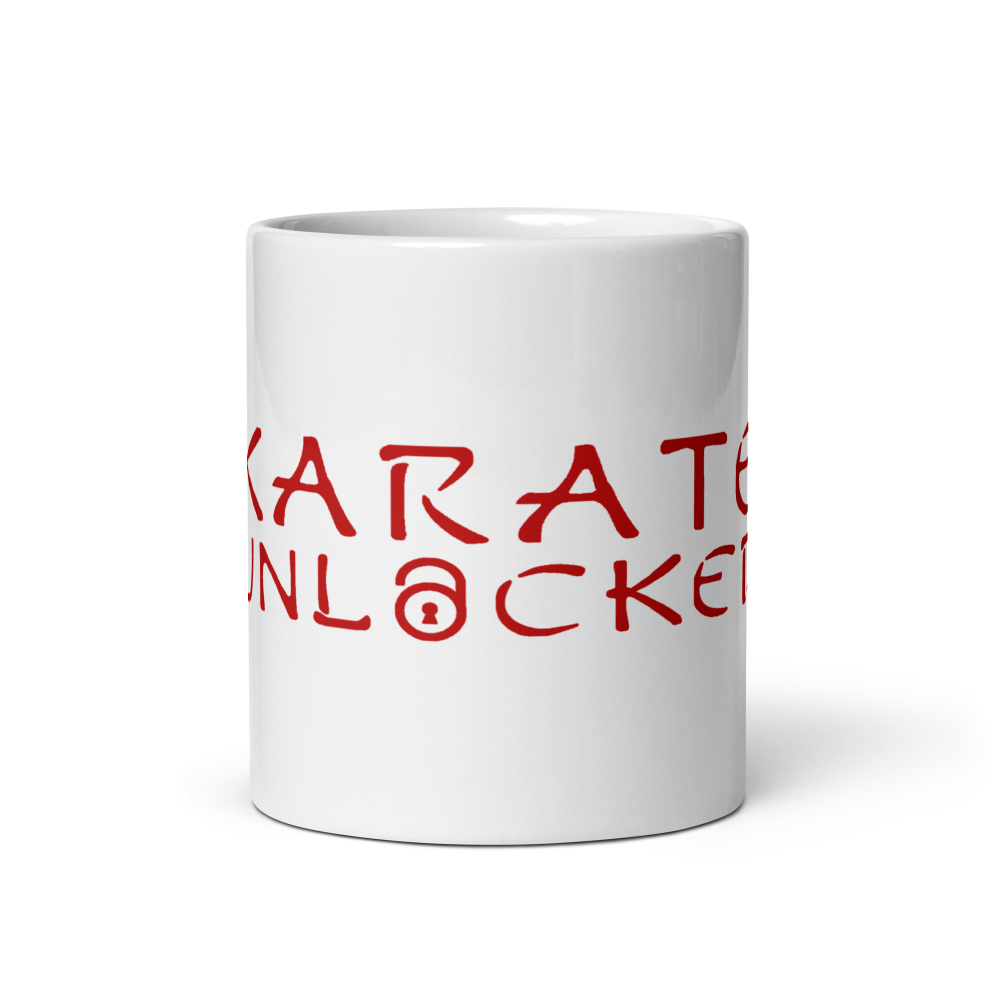 Karate Unlocked White Mug with Red Print Front