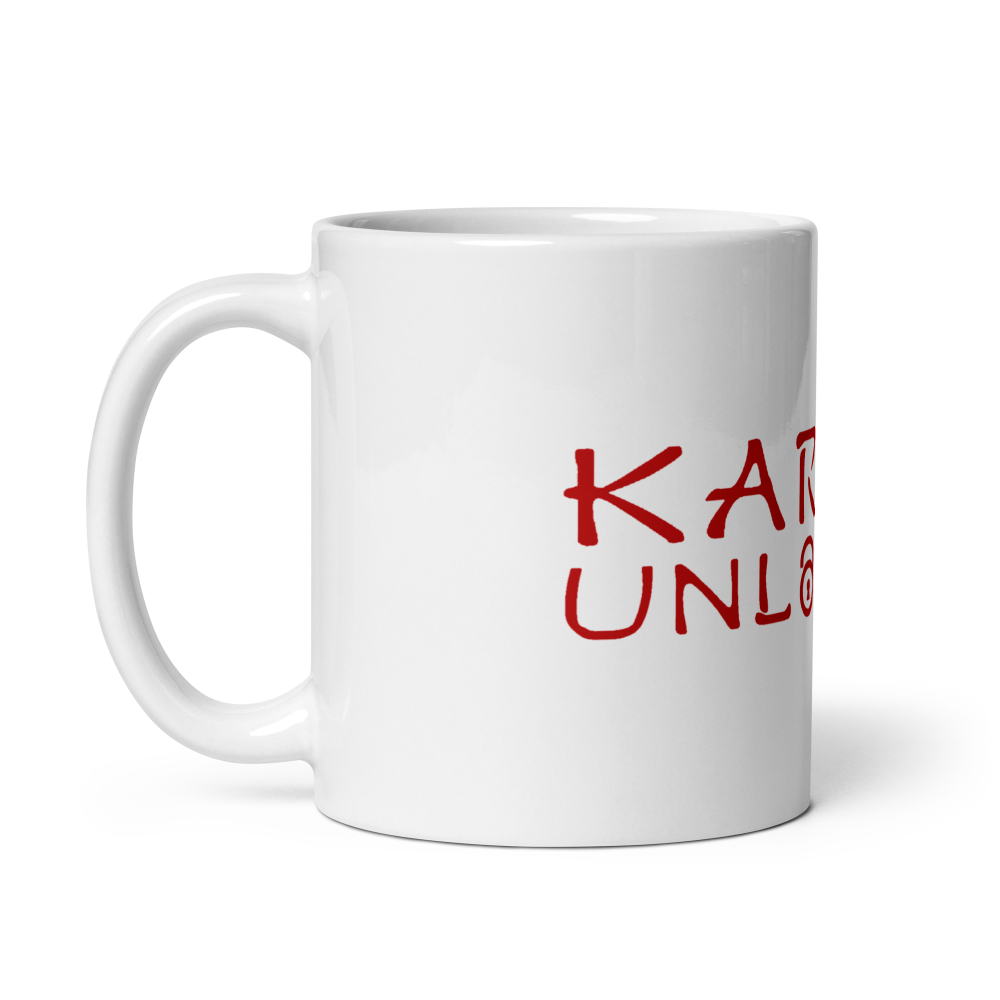 Karate Unlocked White Mug with Red Print Left